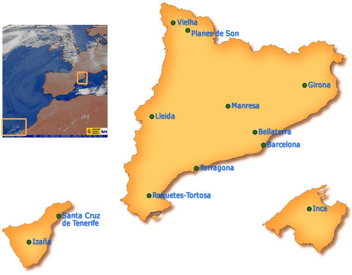 Mapa de Espaa con las localidades estudiadas